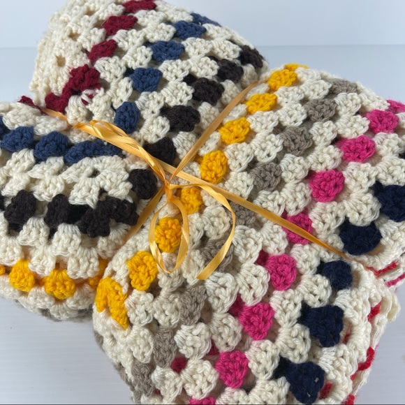 Other - Multi-Colour Crochet Blanket Throw 150 x 150cm